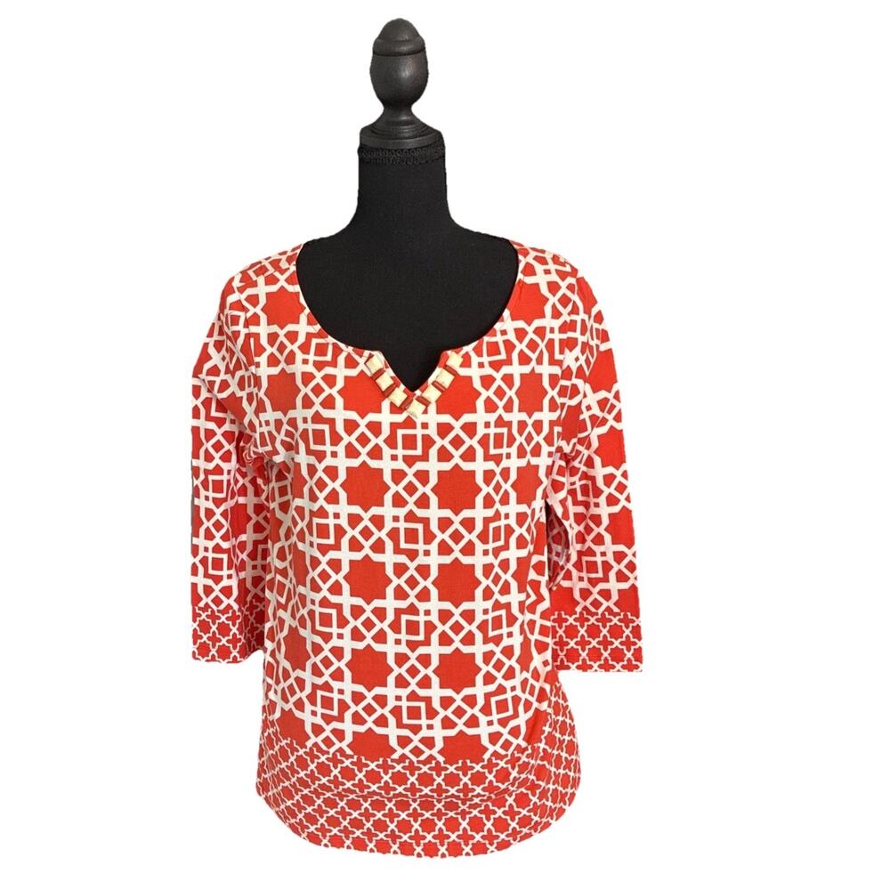 NWOT Ruby Rd Woman’s Sz Medium Orange/white Embellished Top